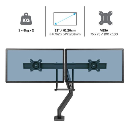 Dobbelt EPPA Tværstang Monitorarm Sort
