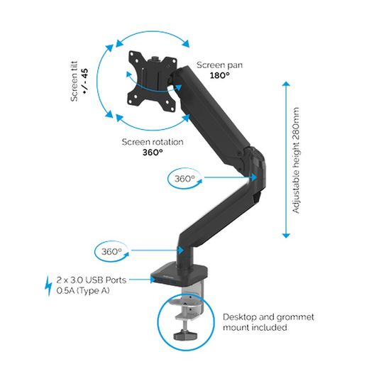 Platinum Series™ Einzelner Monitorarm, Weiß