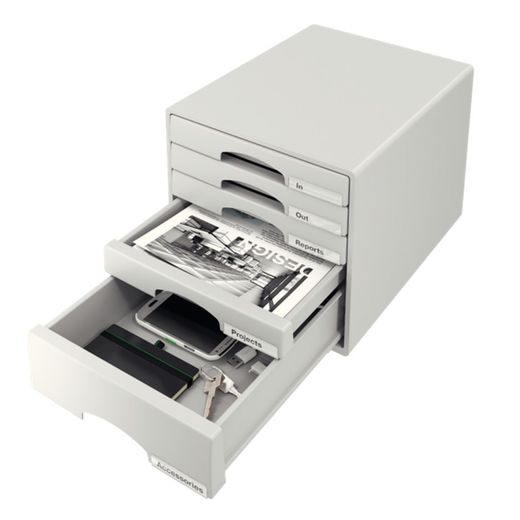 Leitz Plus drawer cabinets. 5 drawers (4 small and 1 large), gray