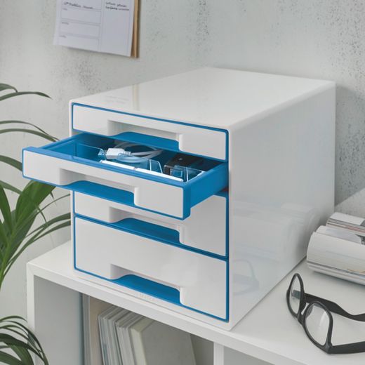 WOW Desk Cube 4 drawers (2 large and 2 small), blue / white