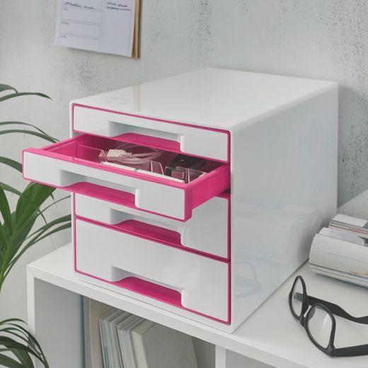 Bucs de cajones WOW Desk Cube 4 cajones (2 grandes y 2 pequeños), fucsia /blanco