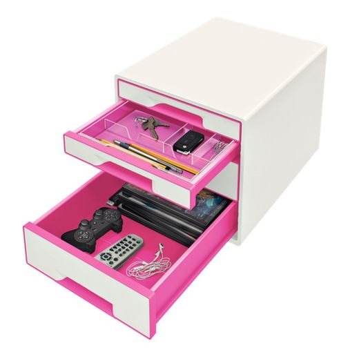 Bucs de cajones WOW Desk Cube 4 cajones (2 grandes y 2 pequeños), fucsia /blanco