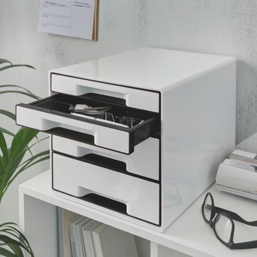 WOW Desk Cube 4 drawers (2 large and 2 small), black/white