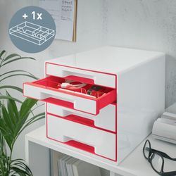 Bucs de cajones WOW Desk Cube 4 cajones (2 grandes y 2 pequeños), rojo /blanco