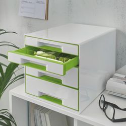 Bucs de cajones WOW Desk Cube 4 cajones (2 grandes y 2 pequeños), verde/blanco