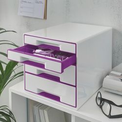 WOW Desk Cube 4 tiroirs (2 grands et 2 petits), violet/blanc