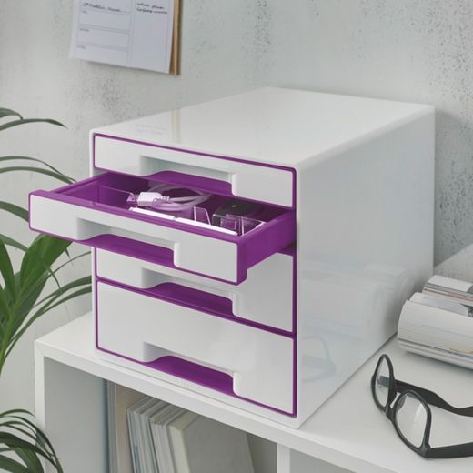 WOW Desk Cube 4 tiroirs (2 grands et 2 petits), violet/blanc