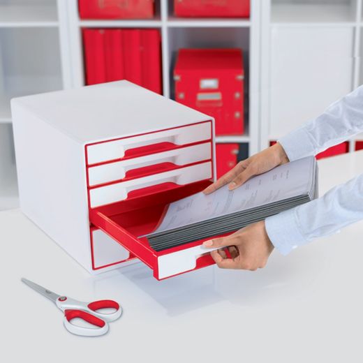 WOW Desk Cube Drawer Bucs 5 gavetas (1 grande e 4 pequenas), vermelho/branco
