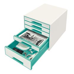 WOW Desk Cube 5 drawers (1 large and 4 small), turquoise/white