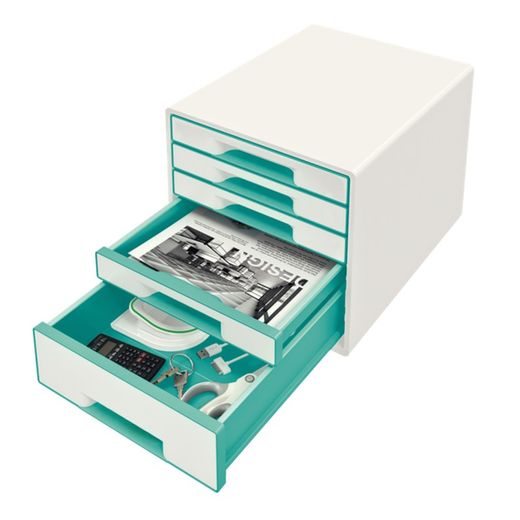 WOW Desk Cube 5 drawers (1 large and 4 small), turquoise/white