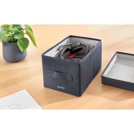 Caja de tela para almacenaje con tapa S, 2 piezas, gris