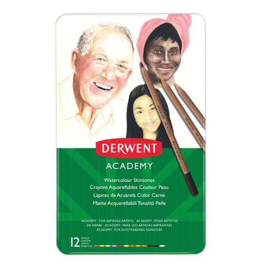 Caixa de metal 12 lápis aquarela Derwent - tons de pele 12 cores