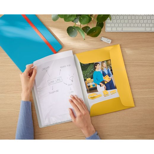Leitz Cozy Plus 20-pocket folder with 3 flaps and elastic closure, DIN A4, yellow