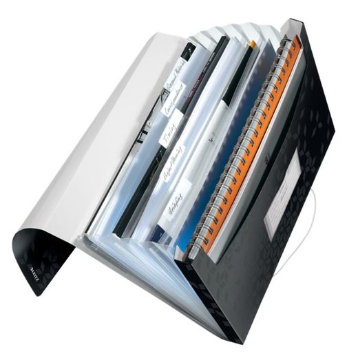 Cartella per fisarmonica WOW. PP 6 divisori più 1 extra largo. DIN A4, nero