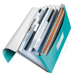 Cartella per fisarmonica WOW. PP 6 divisori più 1 extra largo. DIN A4, turchese