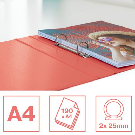 Colour'Breeze ring binder 2 rings Ø 25 mm. DIN A4 coral