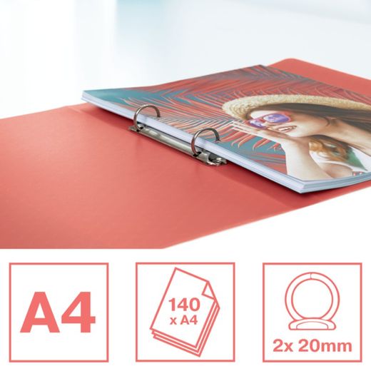 Esselte Colour'Breeze PP ring binder. 2 round rings of 25 mm. DIN A4, coral