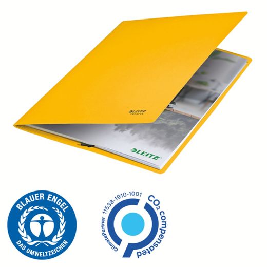 Dossier en carton avec gommes Leitz Recycle. 100% recyclable. DIN A4, jaune