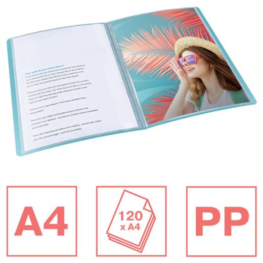 Esselte Colour'Breeze PP sleeve folder. Flexible caps. 60 covers DIN A4, assorted