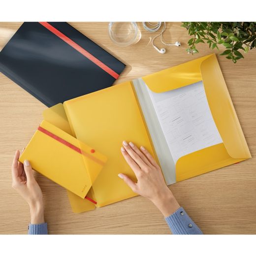 Cartella in gomma Leitz Cosy. PP Con 3 pattine e tasca interna con cerniera. DIN A4, giallo