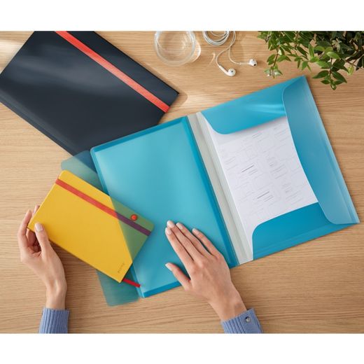 Cartella in gomma Leitz Cosy. PP Con 3 pattine e tasca interna con chiusura. DIN A4, blu
