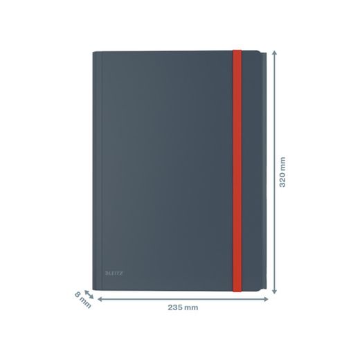 Cartella in gomma Leitz Cosy. PP Con 3 pattine e tasca interna con cerniera. DIN A4, grigio