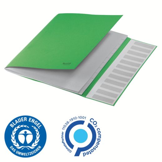 Trieur de carton Leitz Recycle à 12 onglets. 100% recyclable. DIN A4, vert