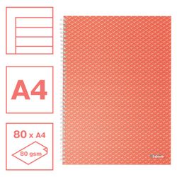 Wire notebook with Colour'Breeze A4 cardboard covers, lined, coral