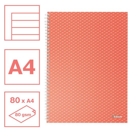 Wire notebook with Colour'Breeze A4 cardboard covers, lined, coral