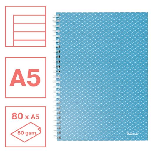 Draadnotitieboek met Colour'Breeze A5 kartonnen omslagen, gelinieerd, blauw