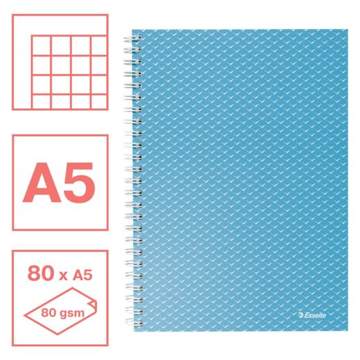 Wire notebook with cardboard covers Colour'Breeze A5, squared, blue