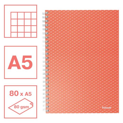 Draadnotitieboek met kartonnen omslagen Colour'Breeze A5, vierkant, koraal