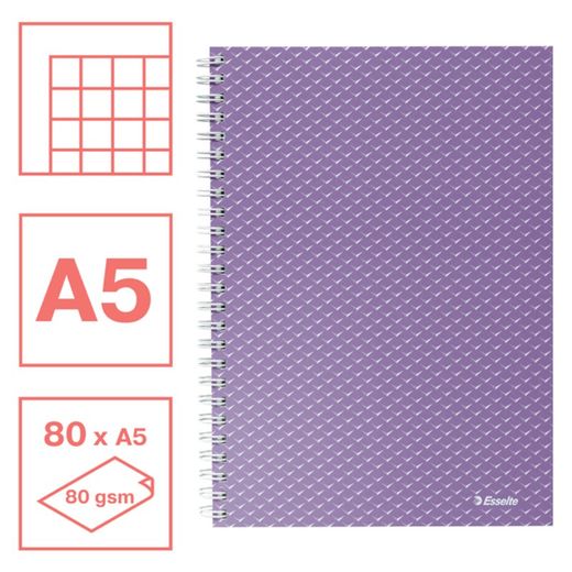Wire notebook with cardboard covers Colour'Breeze A5, squared, lavender