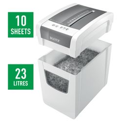Distruggidocumenti Leitz IQ Slim Home Office P4, Bianco/Argento