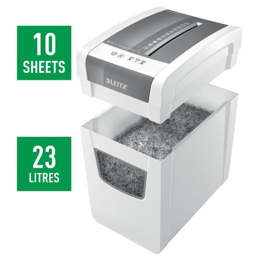 Distruggidocumenti Leitz IQ Slim Home Office P4, Bianco/Argento