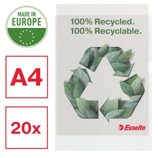 A4 Esselte Recycle Dossier (pose med 20). Genanvendt PP. 100 mikron. Appelsinskræl. DIN A4, gennemsigtig