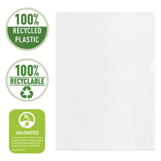 Dossier per unghie Essente (scatola da 100). PP riciclato 100 micron, scorza d'arancia. DIN A4, trasparente.