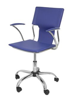 FORÖL Modelo Bogarra - Silla de oficina ergonómica con brazos fijos, regulable en altura y giratoria 360º - Asiento y respaldo tapizados en similpiel color azul