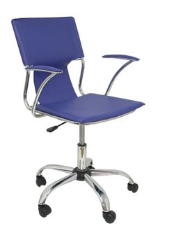 FORÖL Modelo Bogarra - Silla de oficina ergonómica con brazos fijos, regulable en altura y giratoria 360º - Asiento y respaldo tapizados en similpiel color azul