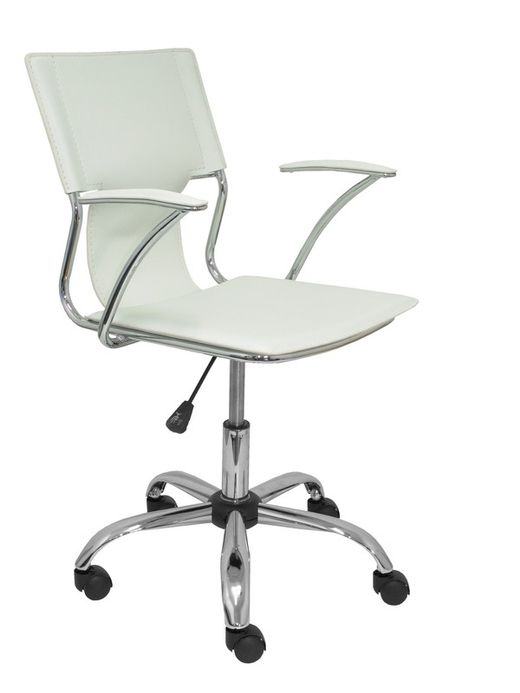 FORÖL Modelo Bogarra - Silla de oficina ergonómica con brazos fijos, regulable en altura y giratoria 360º - Asiento y respaldo tapizados en similpiel color blanco