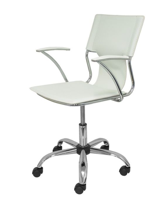 FORÖL Modelo Bogarra - Silla de oficina ergonómica con brazos fijos, regulable en altura y giratoria 360º - Asiento y respaldo tapizados en similpiel color blanco