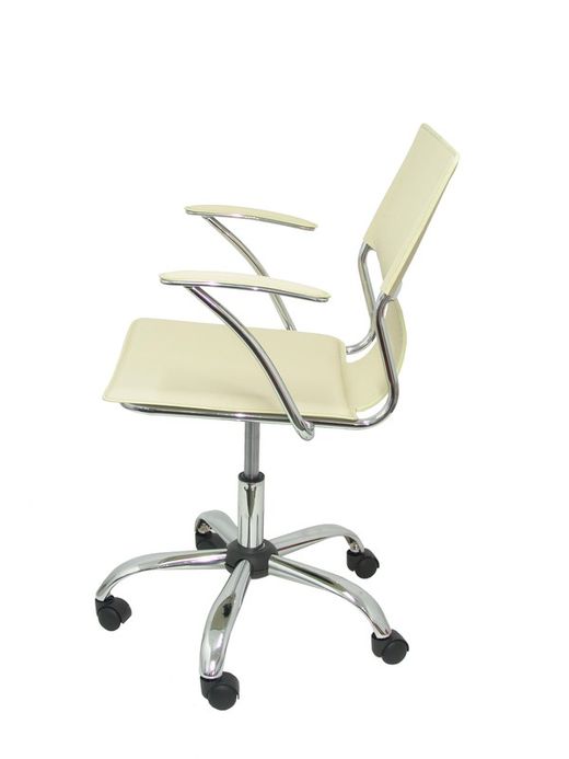FORÖL Modelo Bogarra - Silla de oficina ergonómica con brazos fijos, regulable en altura y giratoria 360º - Asiento y respaldo tapizados en similpiel color crema