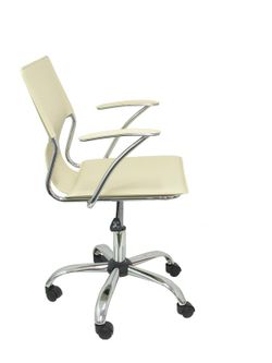 FORÖL Modelo Bogarra - Silla de oficina ergonómica con brazos fijos, regulable en altura y giratoria 360º - Asiento y respaldo tapizados en similpiel color crema