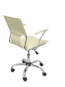 FORÖL Modelo Bogarra - Silla de oficina ergonómica con brazos fijos, regulable en altura y giratoria 360º - Asiento y respaldo tapizados en similpiel color crema