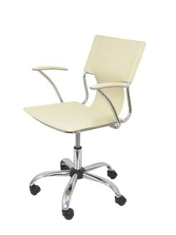 FORÖL Modelo Bogarra - Silla de oficina ergonómica con brazos fijos, regulable en altura y giratoria 360º - Asiento y respaldo tapizados en similpiel color crema