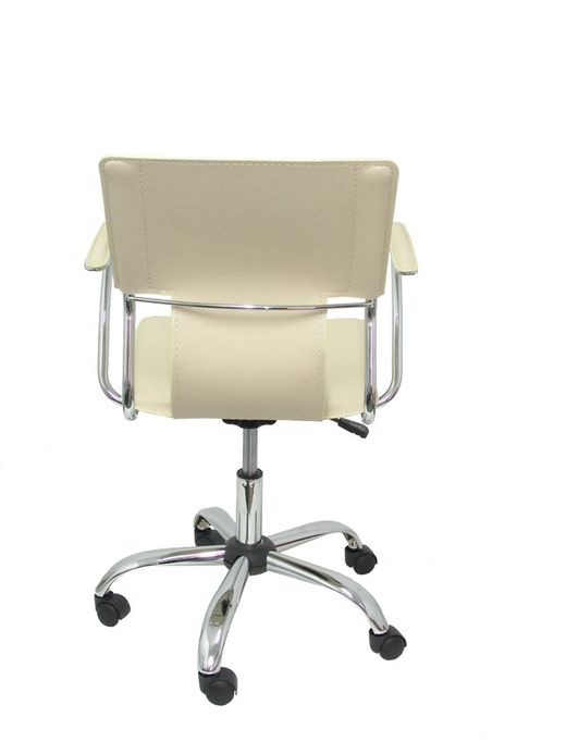 FORÖL Modelo Bogarra - Silla de oficina ergonómica con brazos fijos, regulable en altura y giratoria 360º - Asiento y respaldo tapizados en similpiel color crema