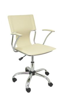 FORÖL Modelo Bogarra - Silla de oficina ergonómica con brazos fijos, regulable en altura y giratoria 360º - Asiento y respaldo tapizados en similpiel color crema