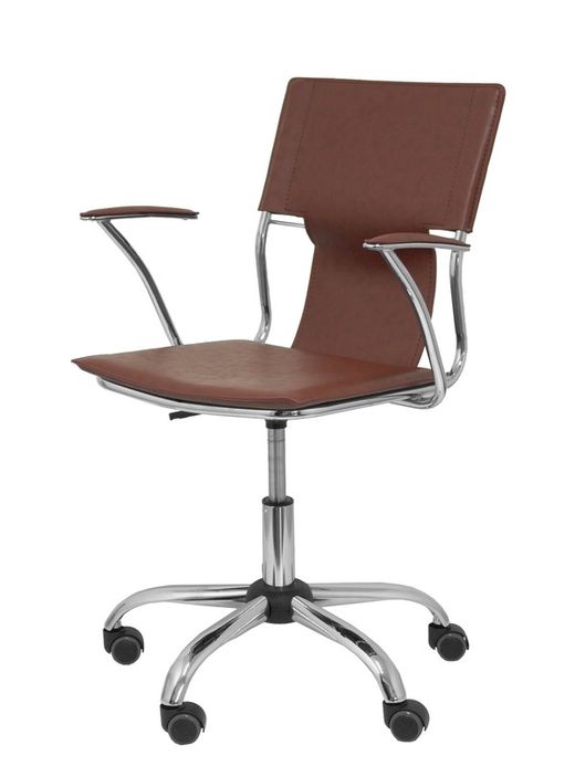 FORÖL Modelo Bogarra - Silla de oficina ergonómica con brazos fijos, regulable en altura y giratoria 360º - Asiento y respaldo tapizados en similpiel color marrón envejecido.