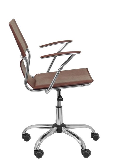 FORÖL Modelo Bogarra - Silla de oficina ergonómica con brazos fijos, regulable en altura y giratoria 360º - Asiento y respaldo tapizados en similpiel color marrón envejecido.