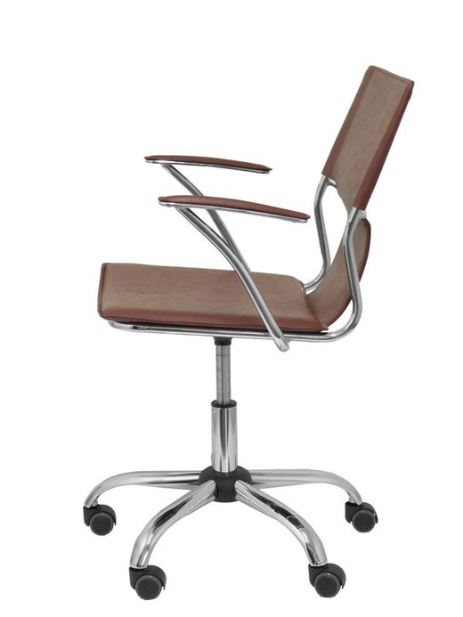 FORÖL Modelo Bogarra - Silla de oficina ergonómica con brazos fijos, regulable en altura y giratoria 360º - Asiento y respaldo tapizados en similpiel color marrón envejecido.